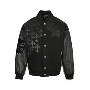 Chrome hearts Cross-patterned leather bomber jacket