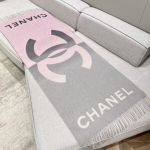 Chanel Stitched Large Logo Shawl Pink Grey