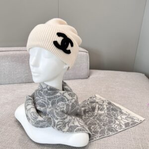 Chanel Camellia Scarf Grey White