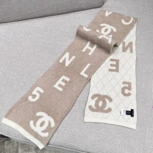 Chanel No. 5 Cashmere Scarf Khaki White