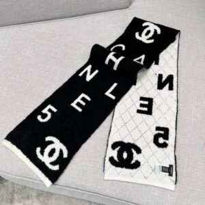 Chanel No. 5 Cashmere Scarf Black White