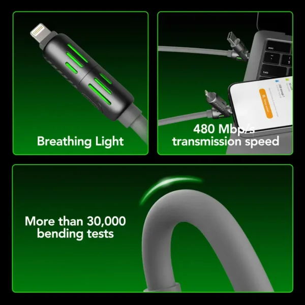 mfish Armored Dragon Ⅰ Universal 4-in-1 Multi USB Charging Cable with USB A,Type C,Lightning-MAX 240W Fast Charging&Data Sync for iPhone